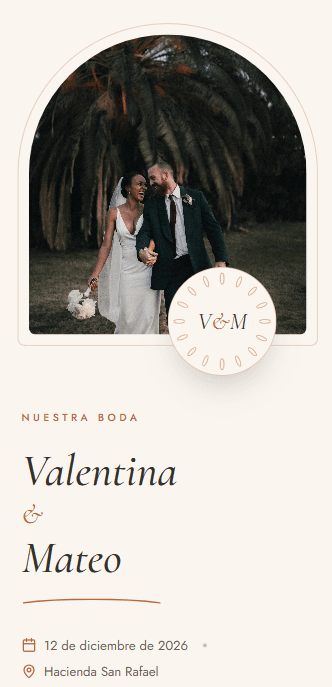 Invitación de boda digital con el diseño Botánica Editorial vista en el celular