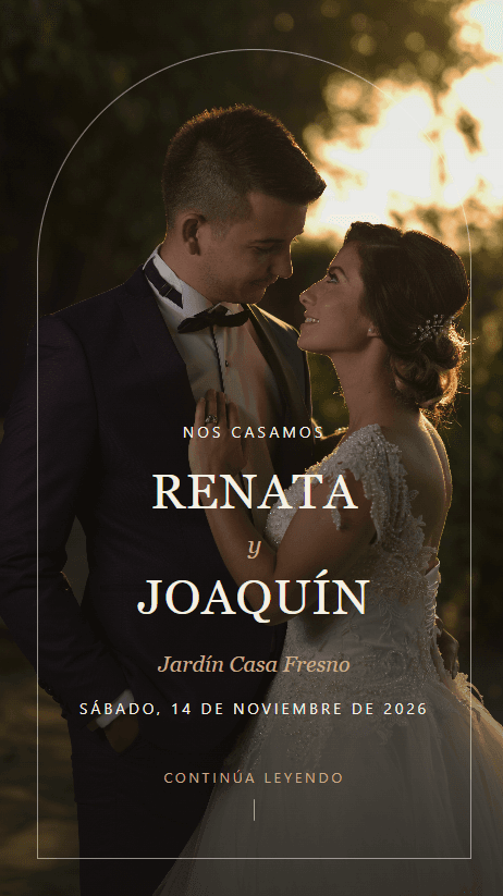 Vista previa en el celular de la invitación de boda con el diseño Jardín Editorial