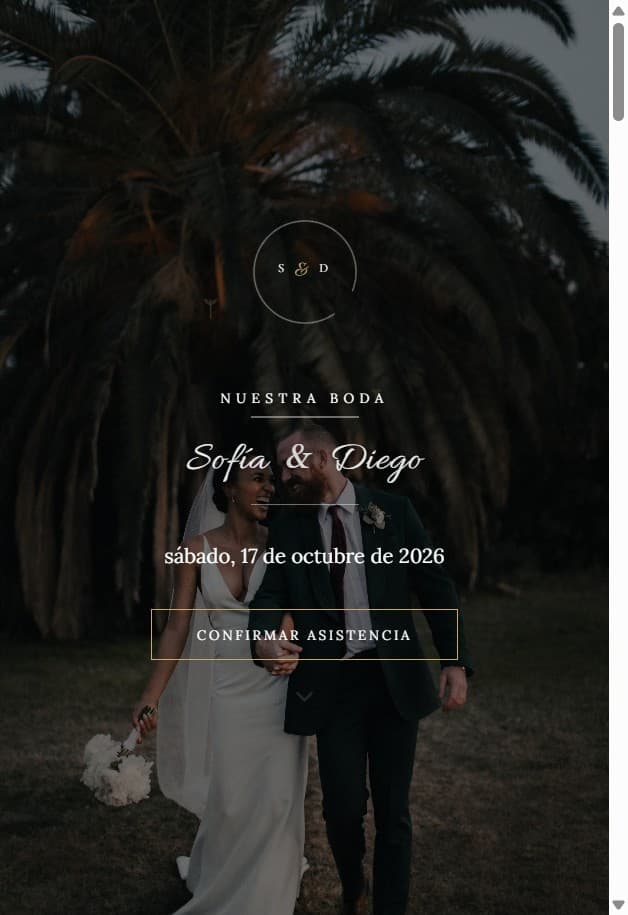 Vista previa en el celular de la invitación de boda con el diseño Clásico