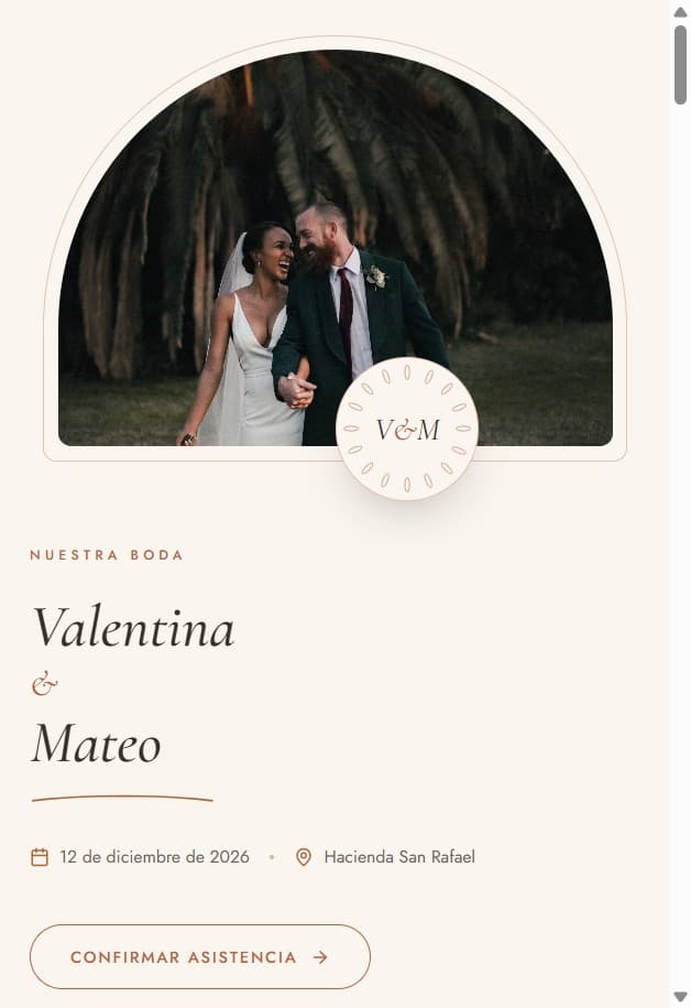 Vista previa en el celular de la invitación de boda con el diseño Botánica Editorial